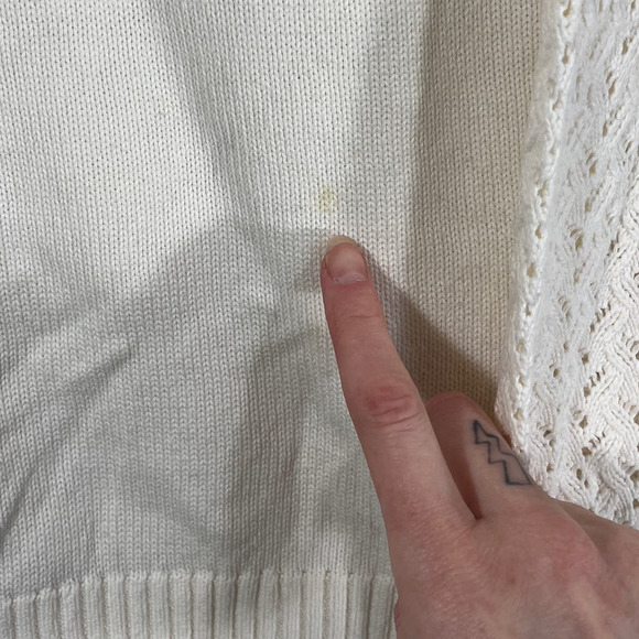 Loft Women's Medium Sweater Ivory Open Knit Sleeves - Picture 4 of 7